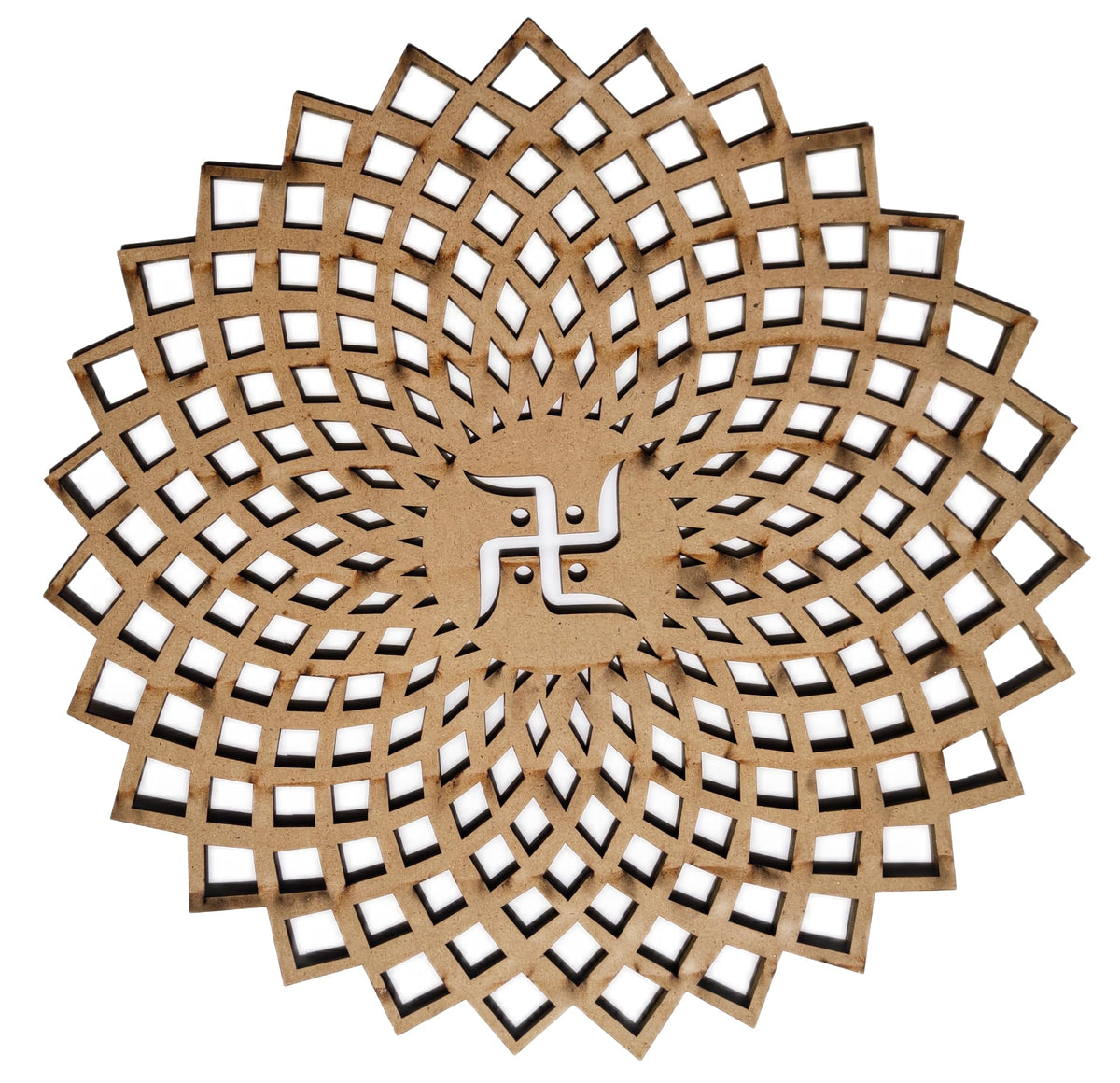 Red Round Decorative Wall Art Mdf Wooden Chakra For Temple (GEOMETRY -Red / 12"L x 12"W)