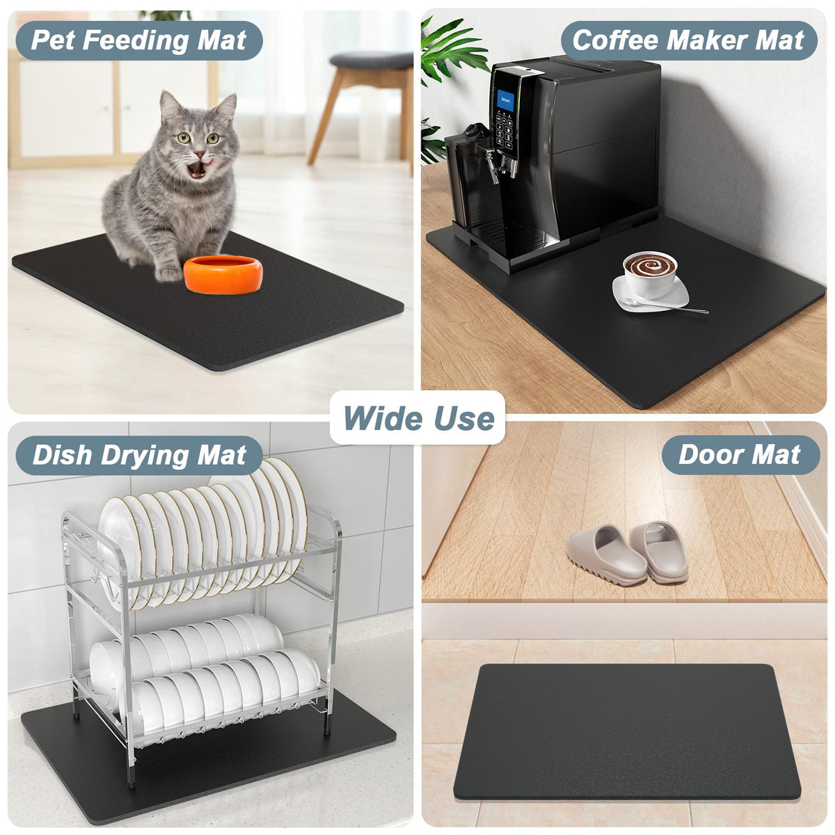 Coffee Mat 16" x 24" Coffee Bar Mats for Espresso Machine Station Accessories and Organizer (A-Jet Black / 16" x 24")