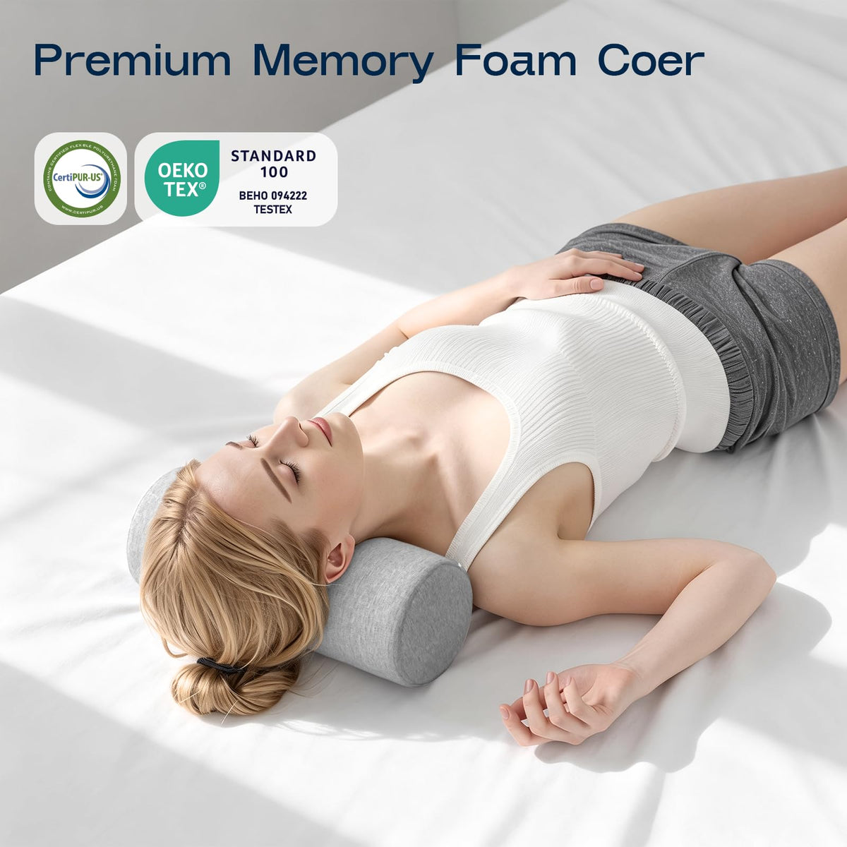 Neck Roll Cervical Pillow for Neck Pain Relief (Grey / Large - 6.0" H)
