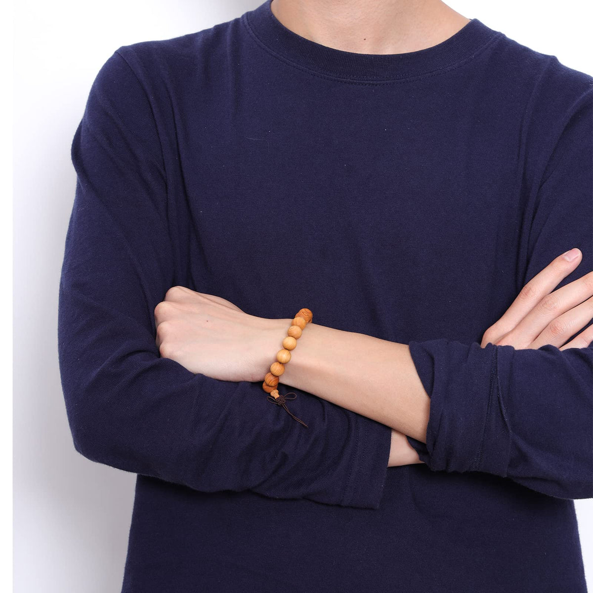 Natural Wood Beads Stretch Bracelets for Men Women Ebony Wooden Beaded Wristbands for Women Men (B3:10MM Cypress Wood)