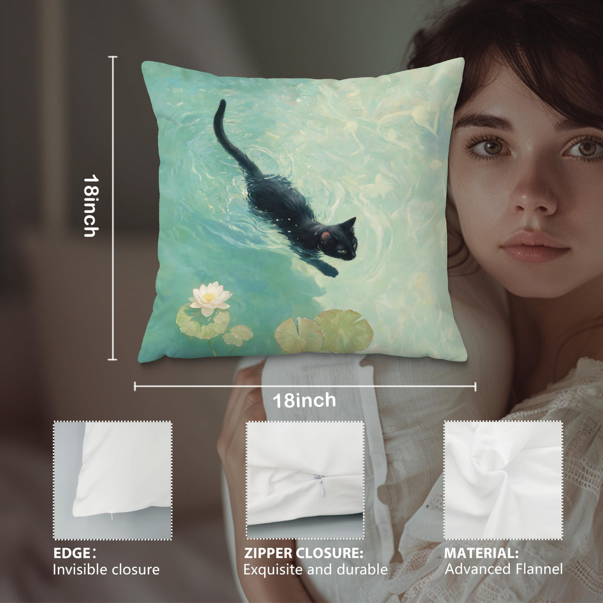 Black Cat Art Painting Throw Pillow Covers 18x18 (Style03)