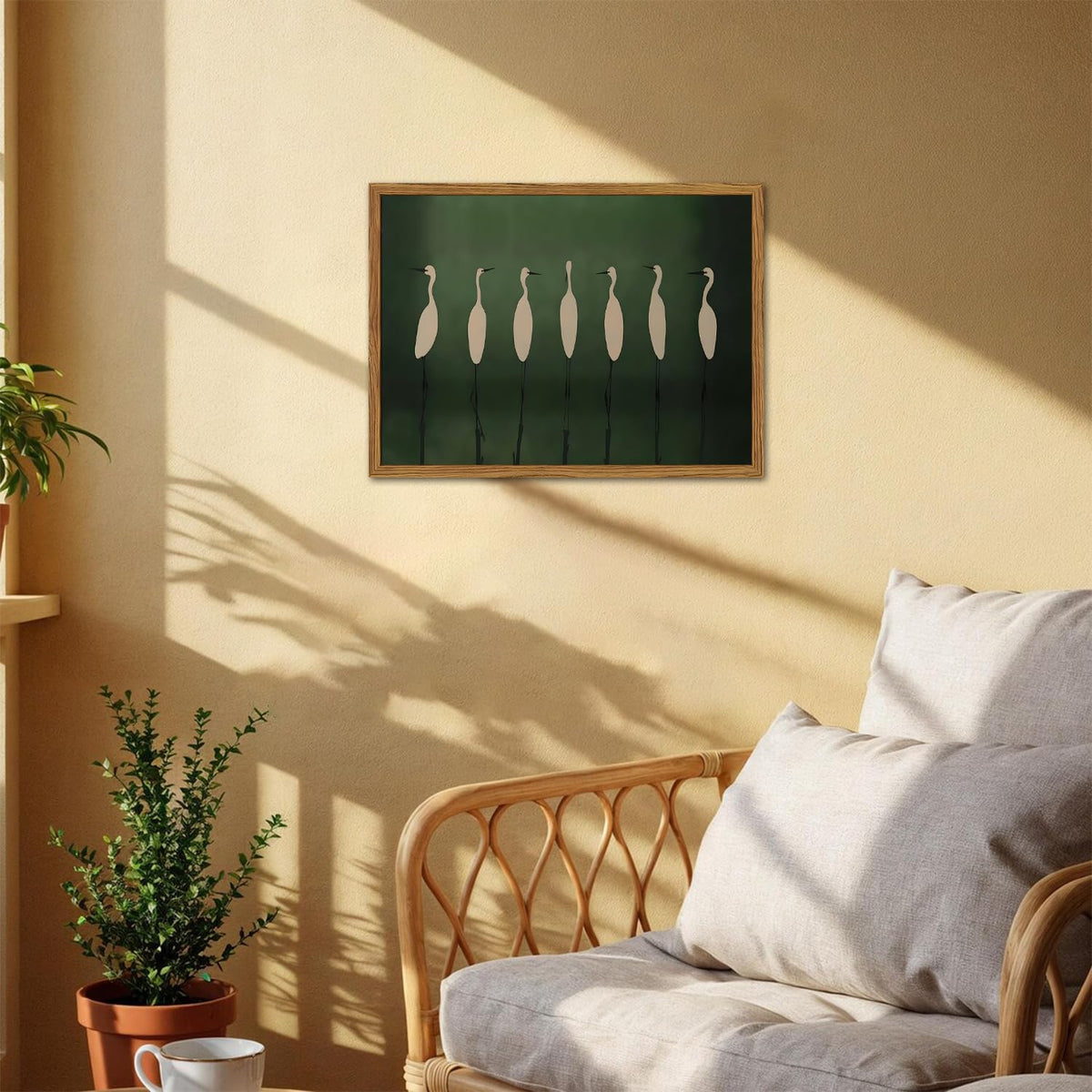 Framed Japanese Cranes Wall Art (Flying Cranes / 16"L x 12"W)