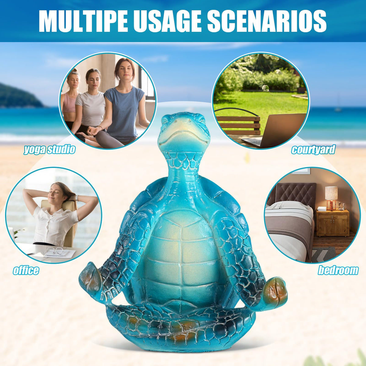 4 Pcs Sea Turtle Figurines Resin Meditation Yoga Statue Gift (Classic)