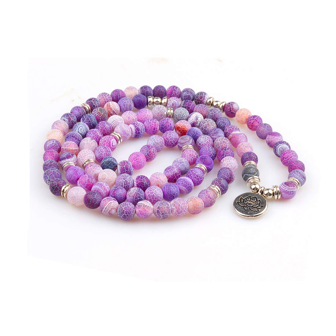 8mm 108 Mala Beads Wrap Bracelet Necklace for Yoga Charm Bracelet Natural Gemstone Jewelry for Women Men (Purple Weathered Stone)