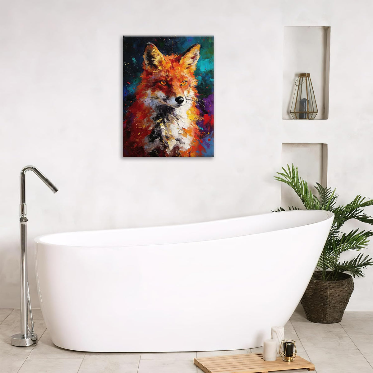 Colorful Fox Canvas Wall Art Animal Framed Printing Modern Decor 16"x20" (Colorful Fox / 20"L x 16"W)