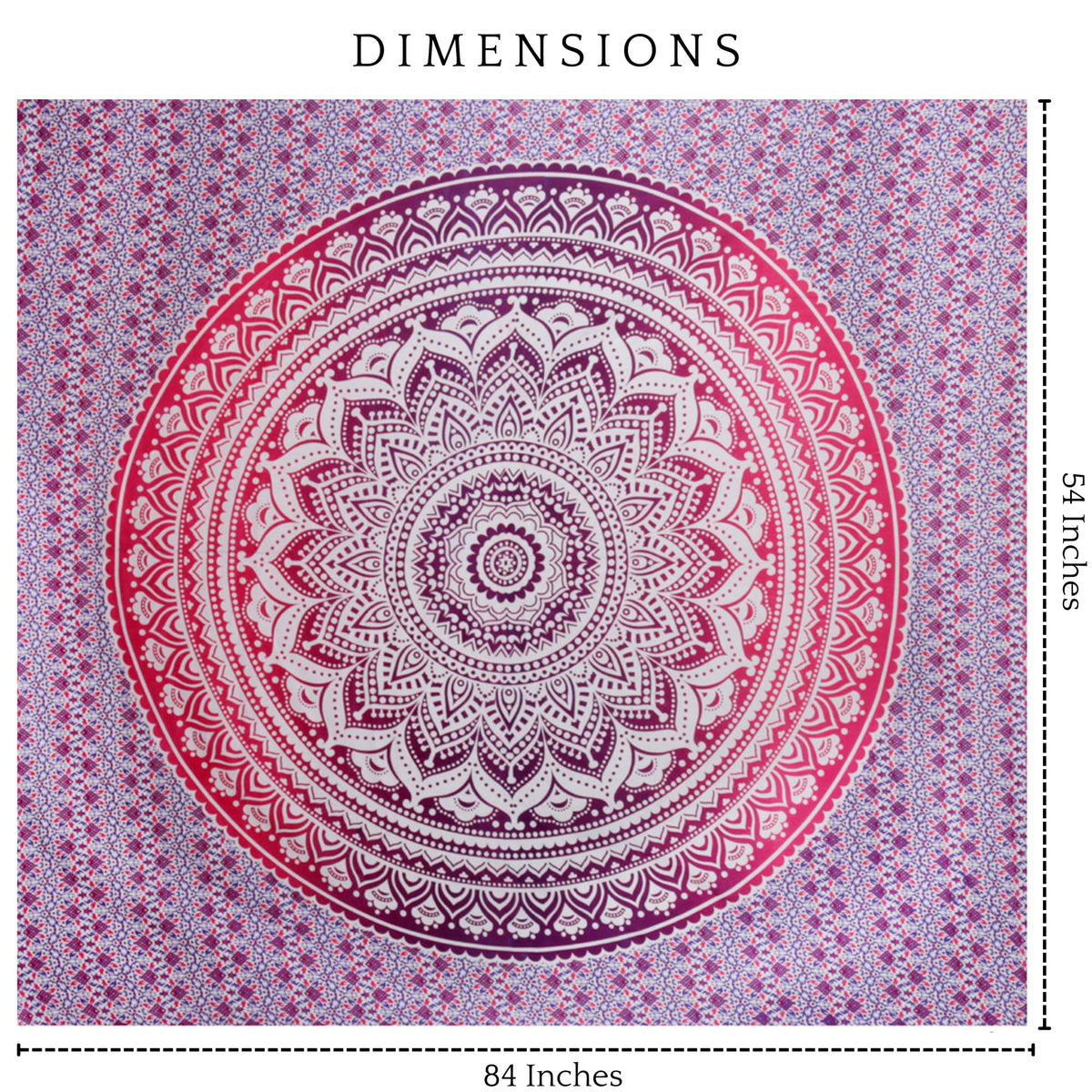 Hippie Pink Tapestry Mandala Bohemian Art Wall Decor Boho Trippy Beach Tapestries Indian Living Room Decoration (Pink / 84"L x 54"W)