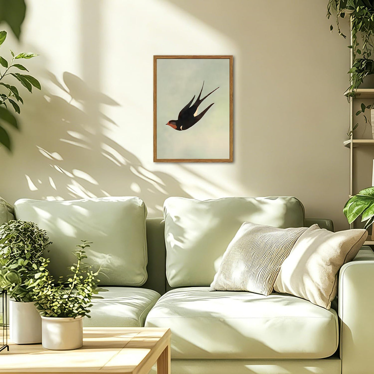 Framed Vintage Bird Wall Art (Black Swallow / 24"L x 16"W)