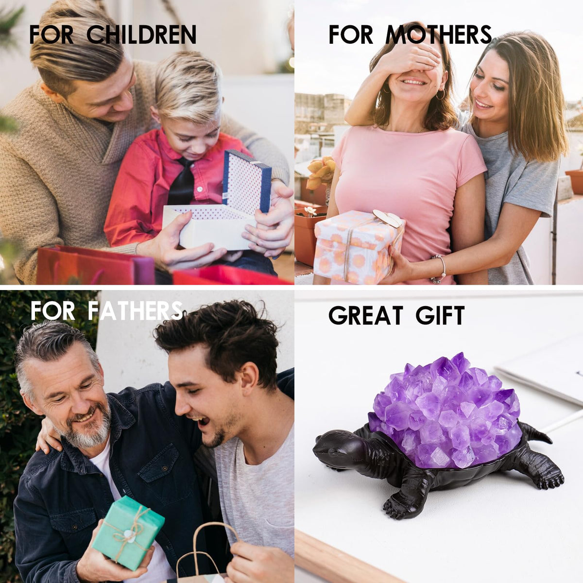 Natural Amethyst Tooth Turtle Night Lamp Healing Crystal Bedroom Bedside Table Lamp USB Port Home Decor Women Men Gift (Purple)