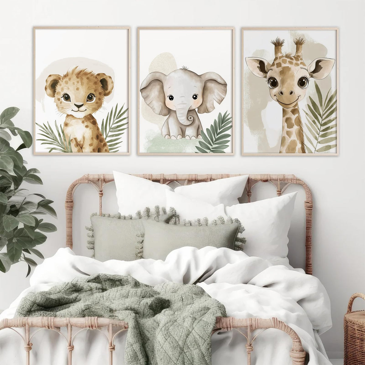 Nursery Animal Wall Art Decor Baby Boy Kids Room Pictures Safari Jungle Nursery Canvas Wall Decor Toddler Woodland Animals Prints Cute Giraffe Poster Artwork for Bedroom 12x16x3 Inch Unframed (12x16 Inch Unframed / Leaf Elephant Prints)