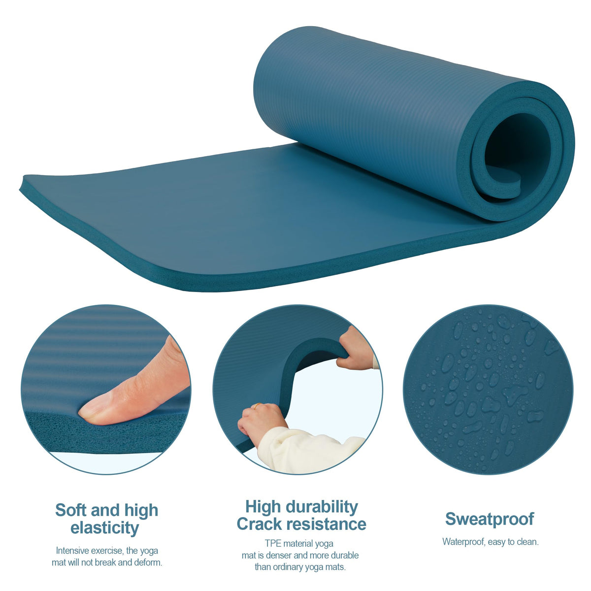 1" Extra Thick Yoga Mat (Navy Blue / 71"L x 24"W x 1"Th)