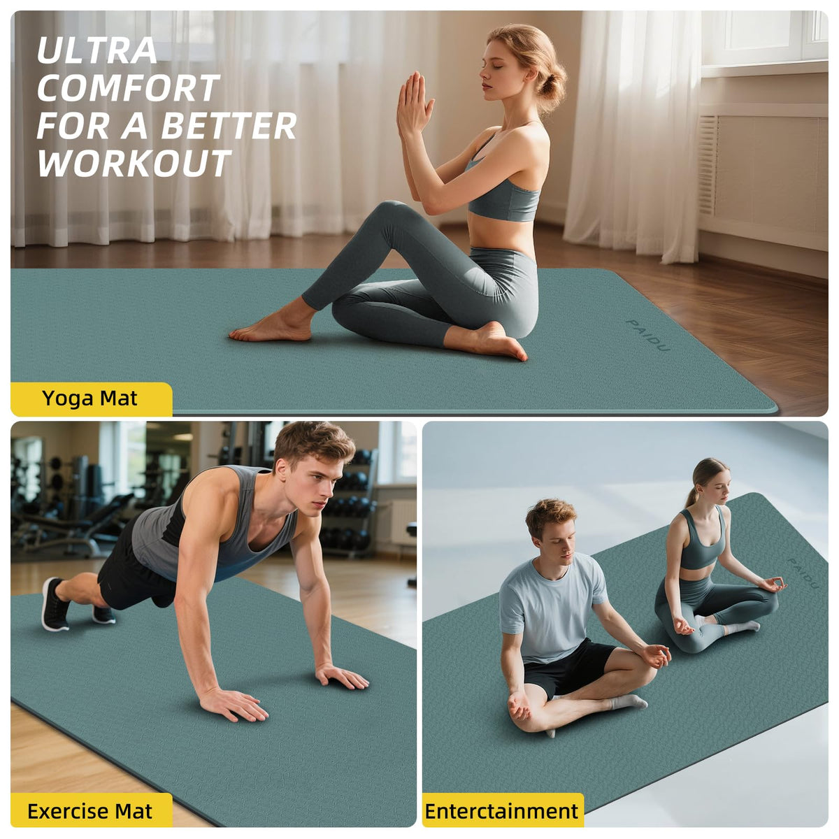 Extra Long Wide Yoga Mat (Dark green + Black)