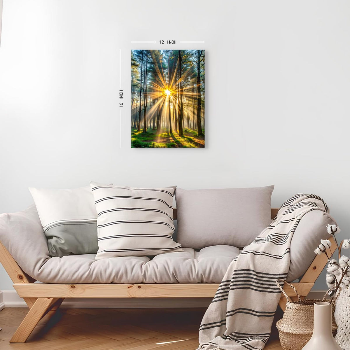 Nature Forest Wall Art for Living Room Rustic Sunrise Landscape Pictures Wall Decor Green Pine Trees Scenery Painting Canvas Prints Modern Poster Artwork Bedroom Kitchen Office Home Decorations 12x16" (12"L x 16"W / Fall07)