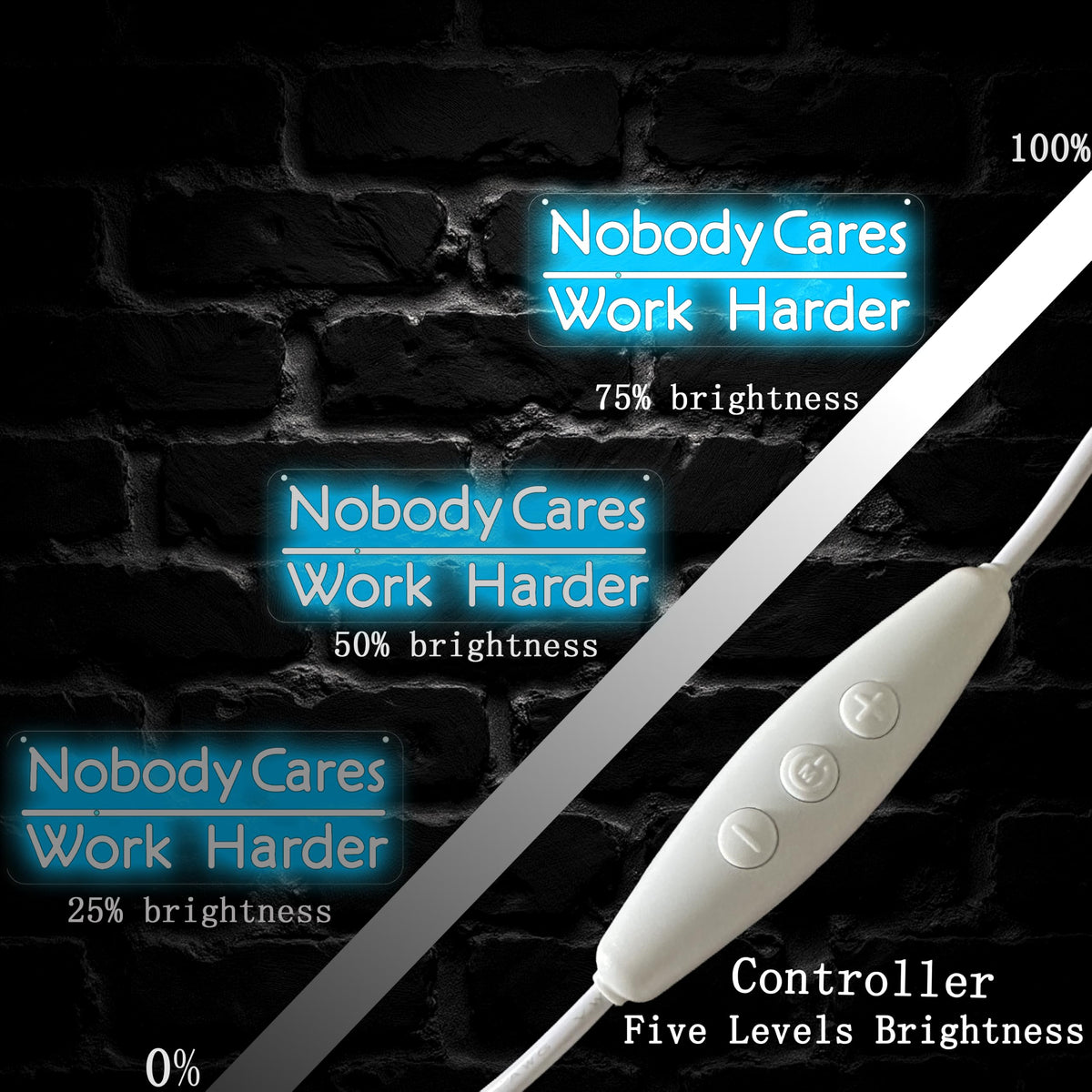 Nobody Cares Work Harder Neon Sign Motivational Wall Decor (Nobody Cares-Ice Blue)