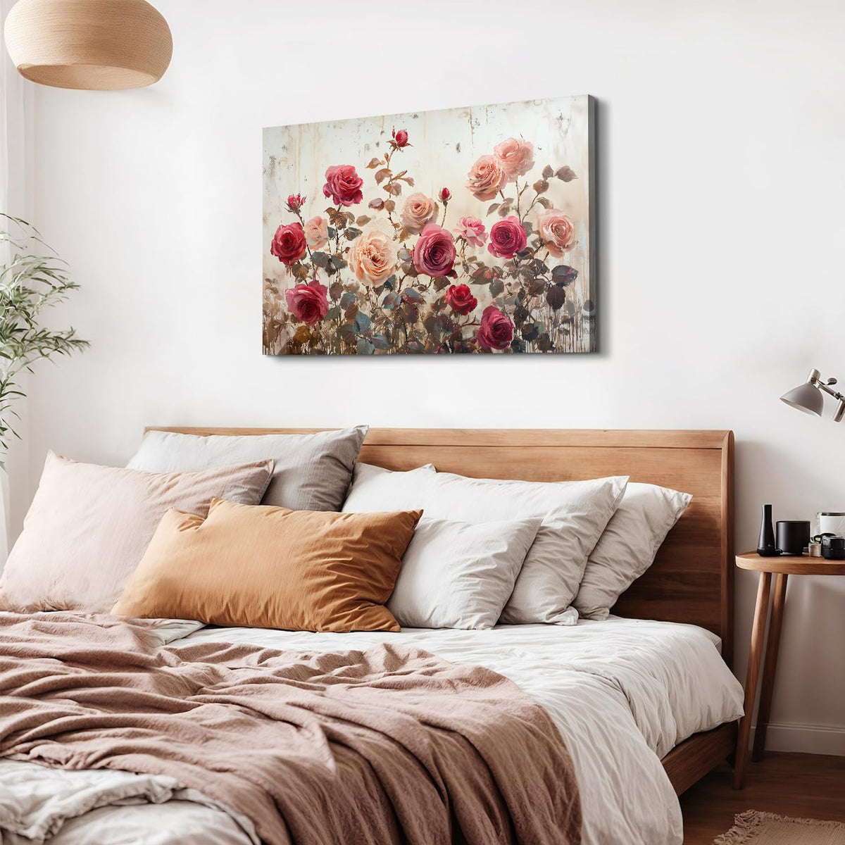 Pink Rose Wall Art for Living Room Decor Vintage Roses Flowers Wall Decor Retro Floral Canvas Prints Pictures Rustic Farmhouse Flower Paintings Artwork for Bedroom Bathroom Home Decorations 32x48" (48"L x 32"W / Pink Rose)