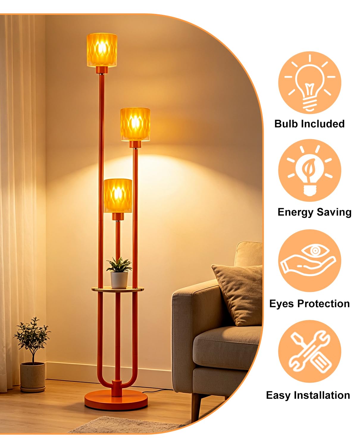 Glass Floor Lamp for Living Room Unique Modern Standing Tall Lamp (87Z-Orange)