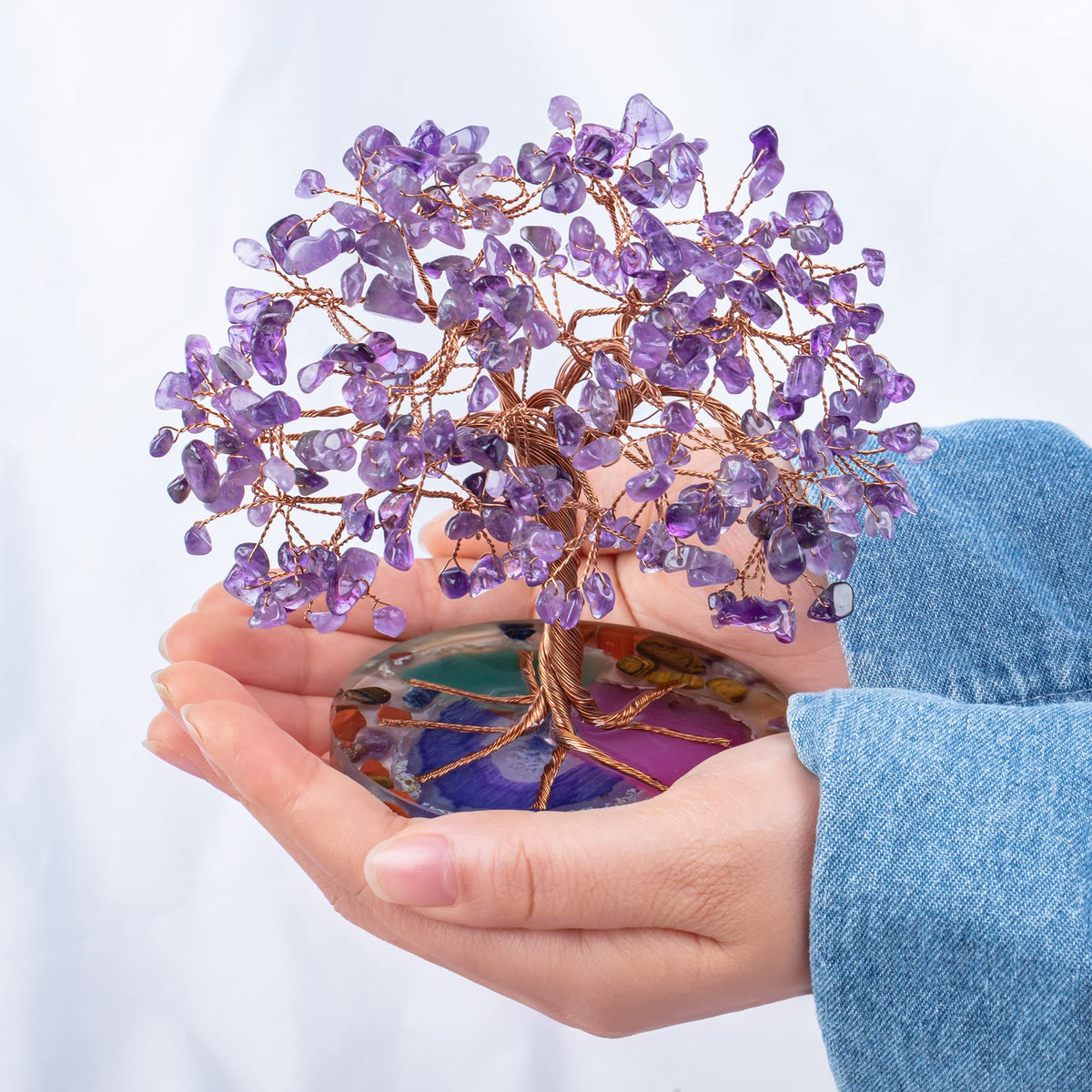 7 Chakra Healing Crystal Stones Tree (Purple)
