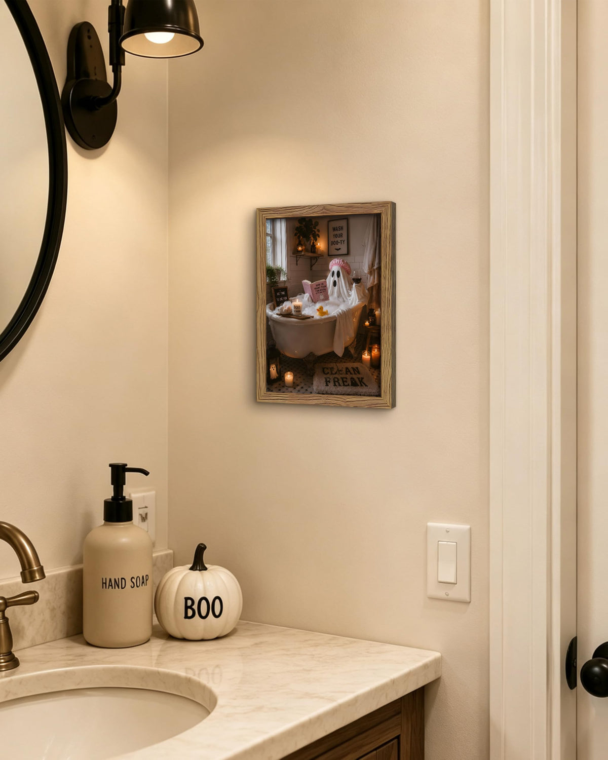 Framed Funny Halloween Bathroom Wall Art (A-Specter / 10"L x 8"W)