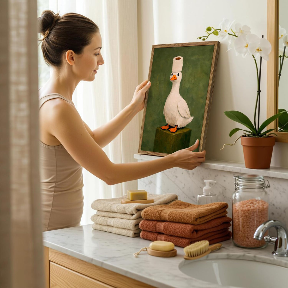 Framed Funny Bathroom Duck Canvas Wall Art (Duck / 16"L x 12"W)