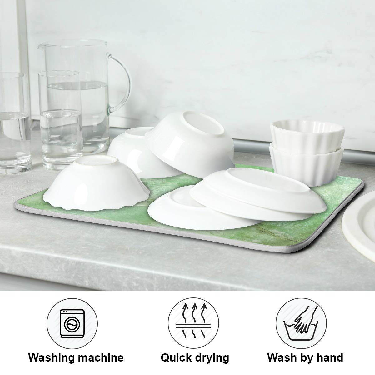 Super Absorbent Dish Drying Mat (Green Jade Stone Marble / 18" x 24")