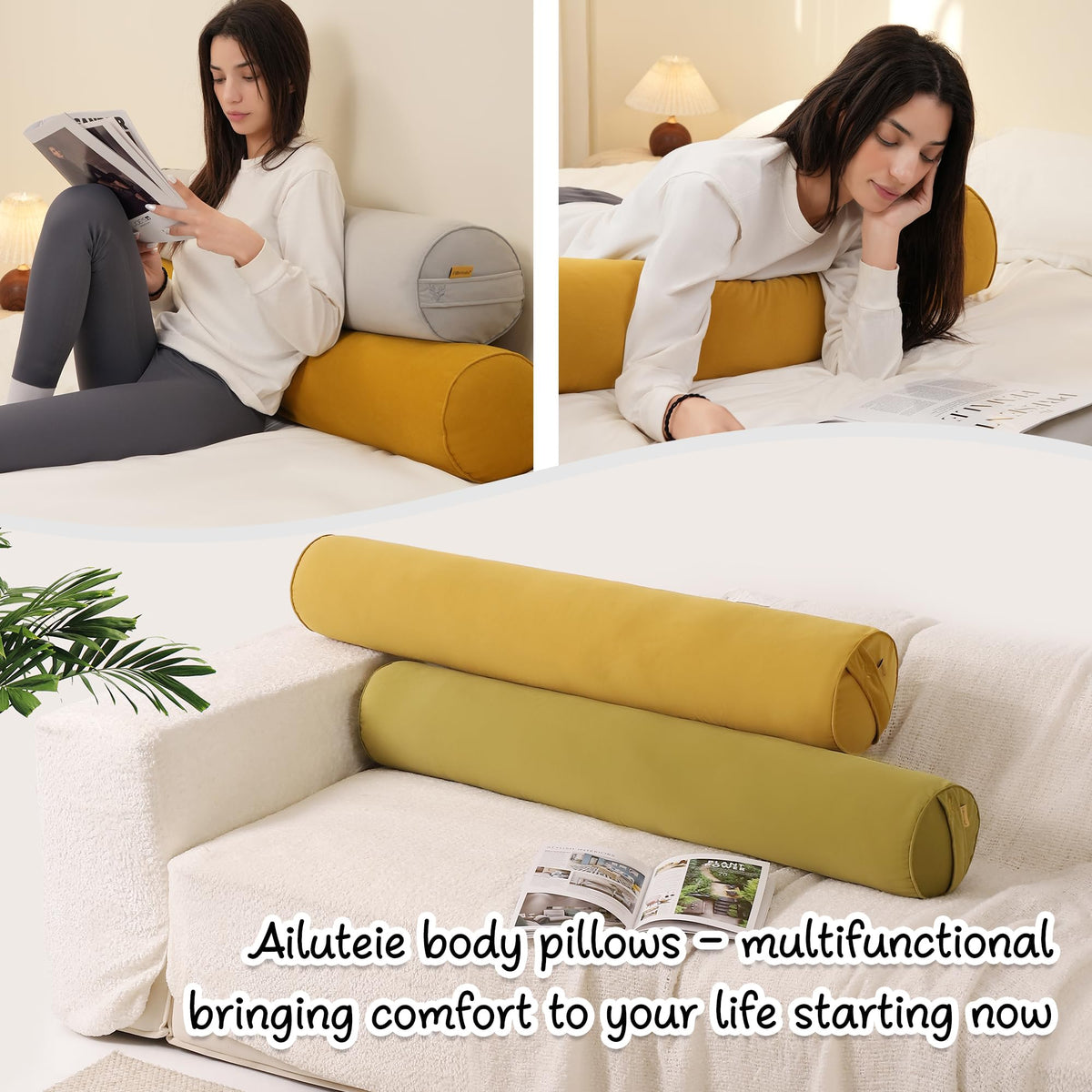 Body Pillow for Adults (Honey Yellow / 47.24"*7.87")