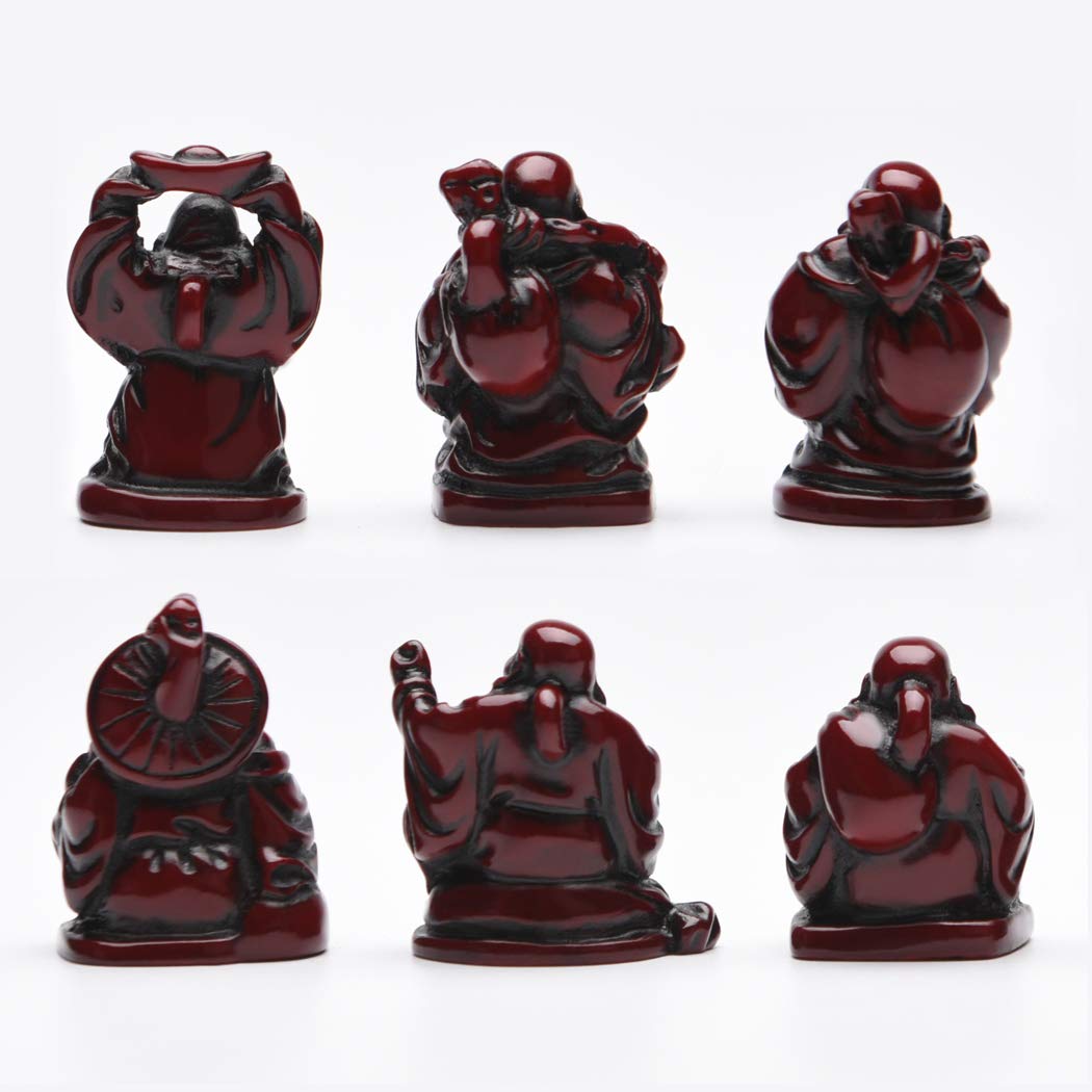 6Pcs 1'' Red Resin Laughing Buddha Figurines (1'' Resin Red Set)