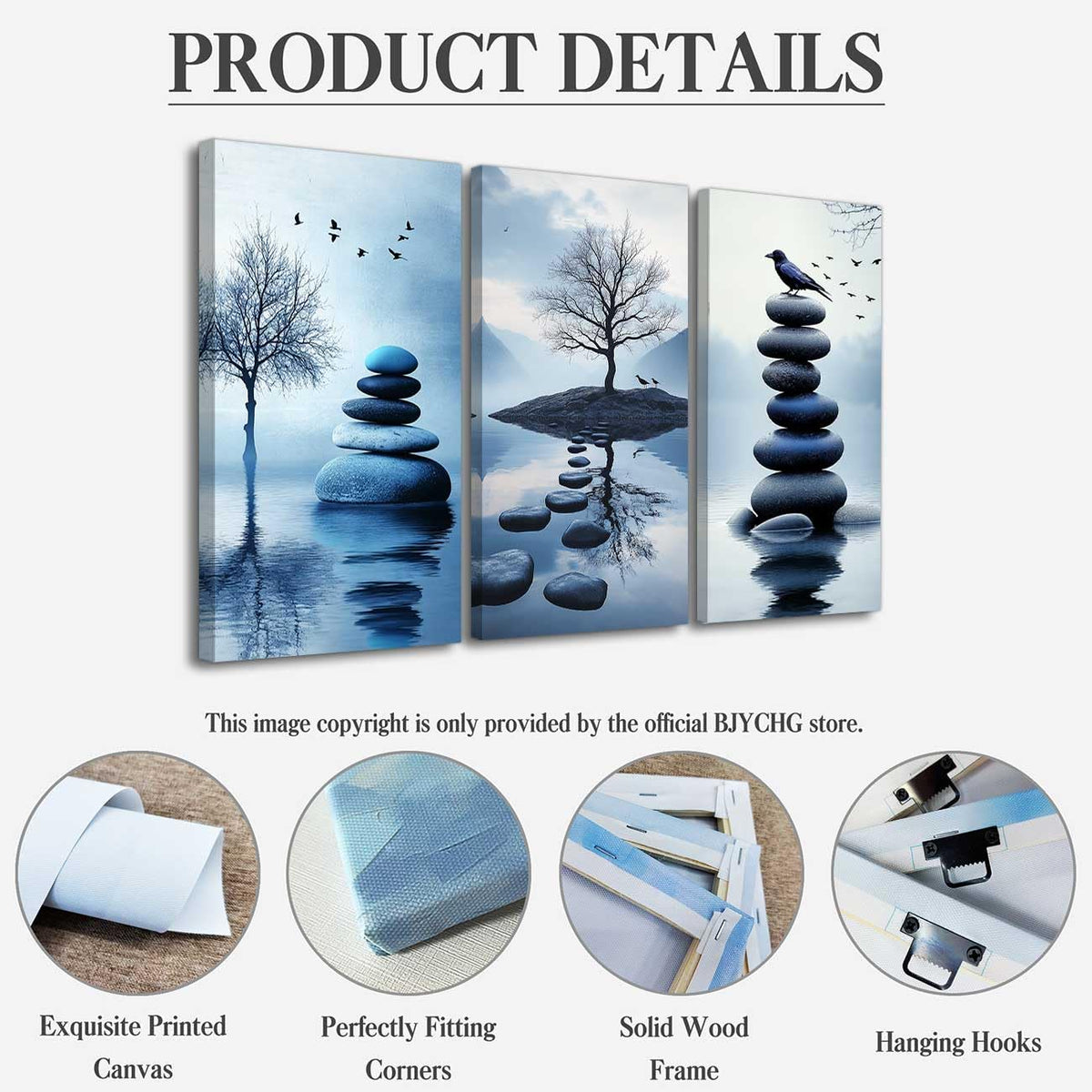 Set of 3 Zen Bathroom Canvas Wall Art Prints Blue Zen Stone & Bird Poster Water Lily with Butterfly Paintings Picture Yoga Meditation Artwork Spa Room Decor (Blue / 20x10inx3 Pieces)