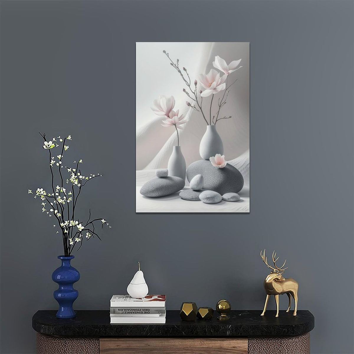 Zen Wall Art Zen Pictures Wall Decor Meditation Spiritual Canvas Prints Minimalist Floral Stone Decorations Pebbles Painting Framed Artwork Spa Yoga Office Home Decor For Bedroom Living Room 16"x24" (Stone / 24"L x 16"W)