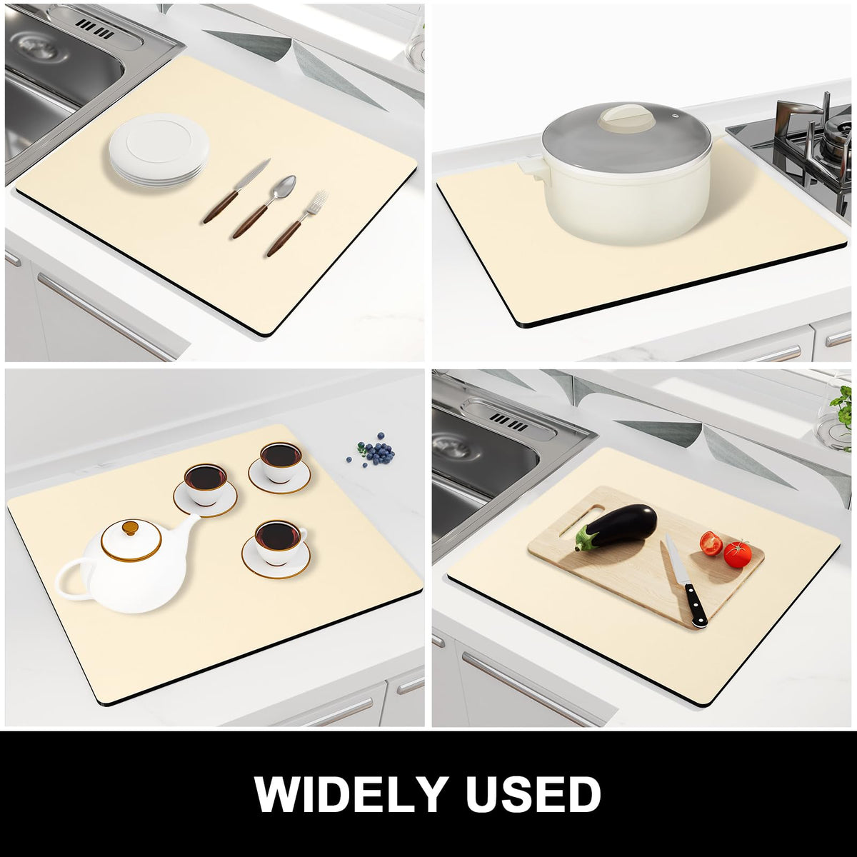 Dish Drying Mat for Kitchen Counter (A-Beige / 16" x 18")