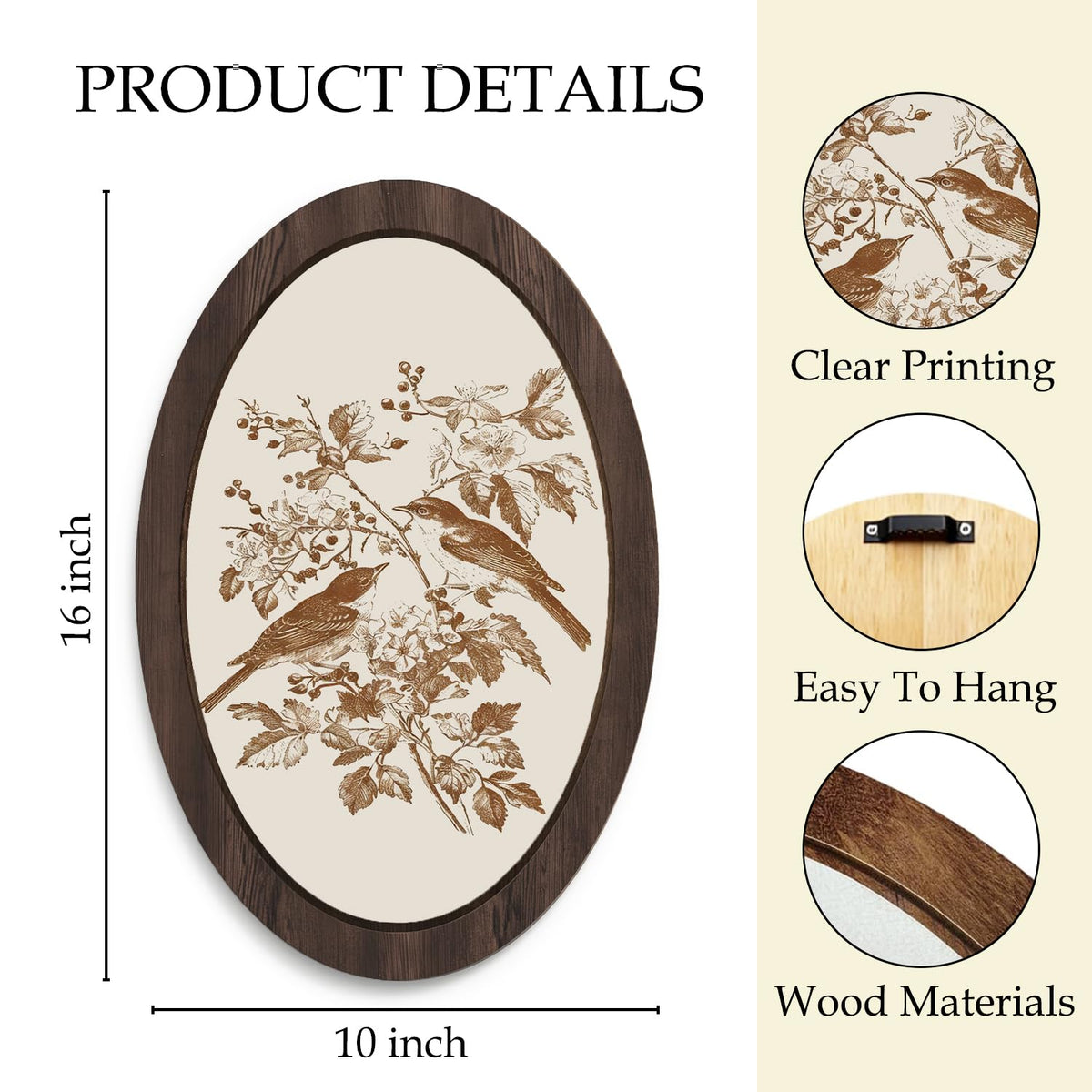 Vintage Bird Floral Oval Wall Art Decor (botanical bird)