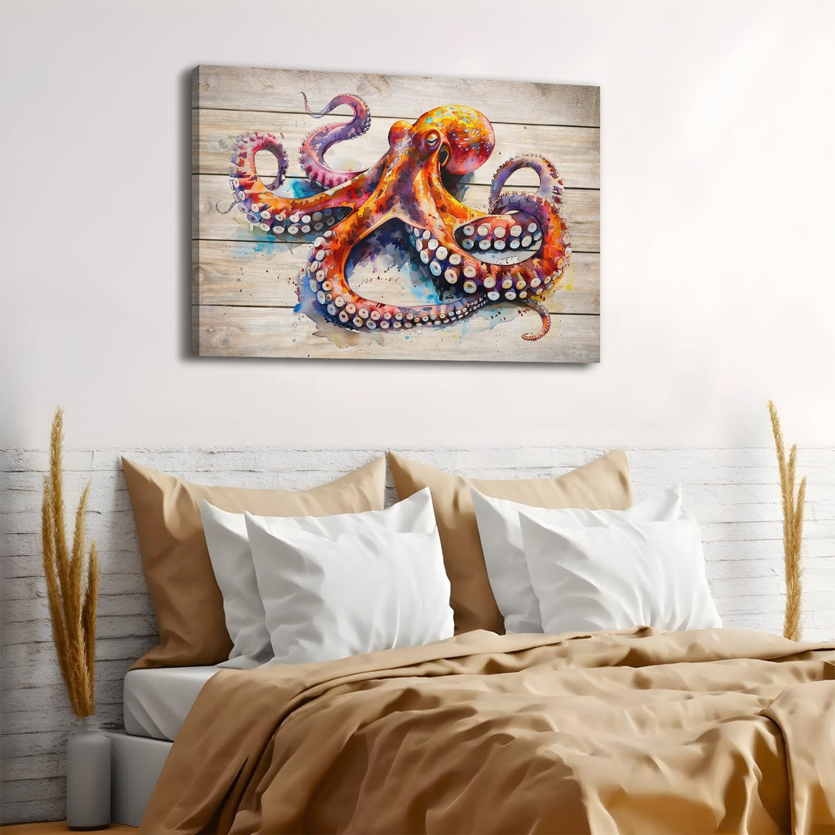 Sea Life Wall Art Octopus Picture Wall Decor Underwater Marine Animal Wall Decor Modern Gallery Artwork Canvas Prints Ocean Creature Painting Framed Kitchen Bedroom Living Room Home Decoration 32x48" (48"L x 32"W / Octopus)