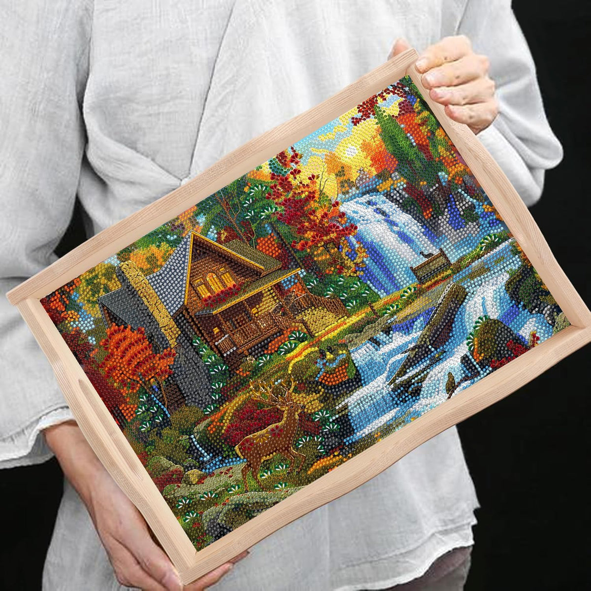 DIY Mandala Diamond Painting Serving Tray with Handle for Adults (Landscape Big)