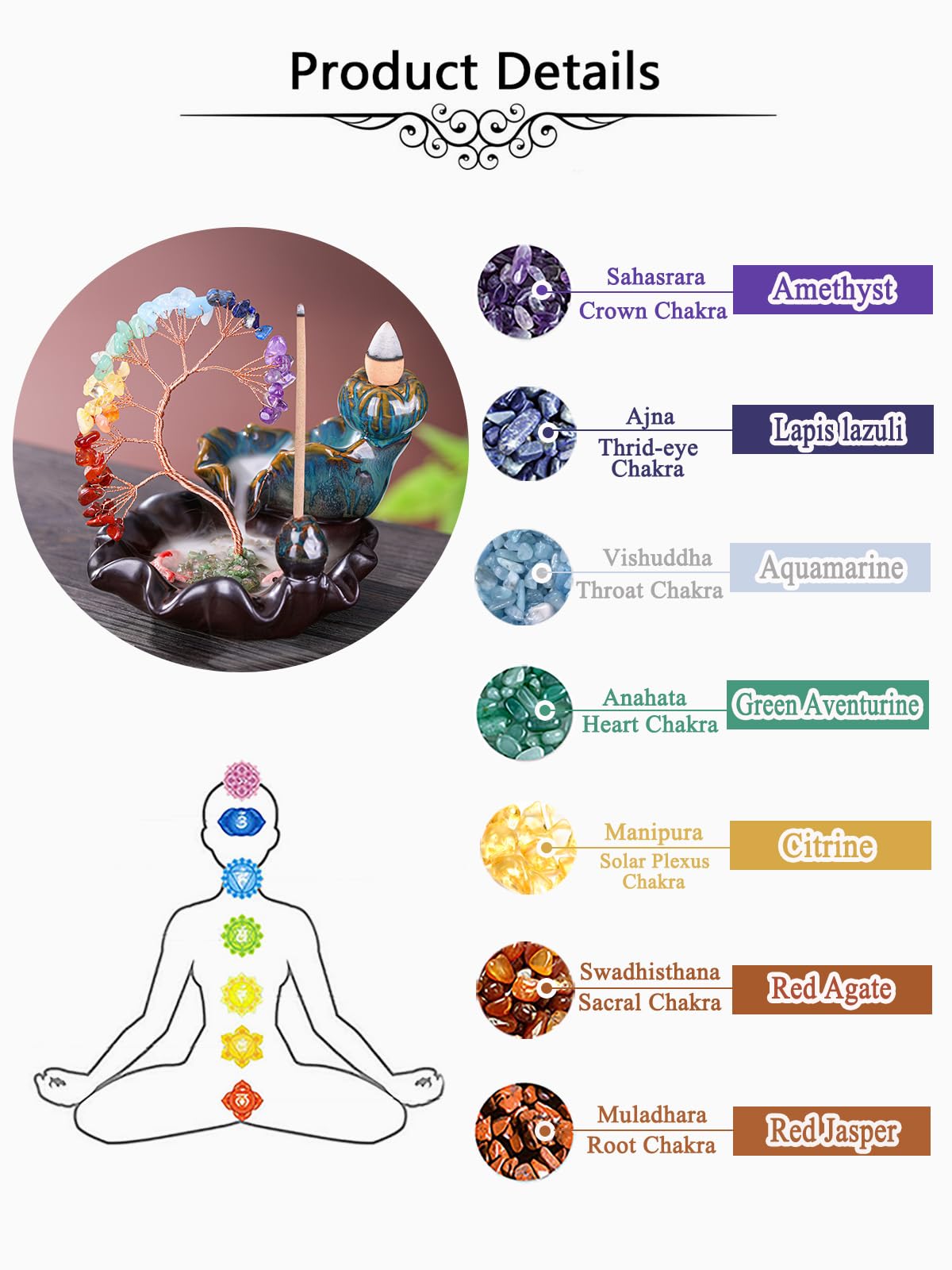 Backflow Incense Burner Ceramic Incense Waterfall (7 Chakra)