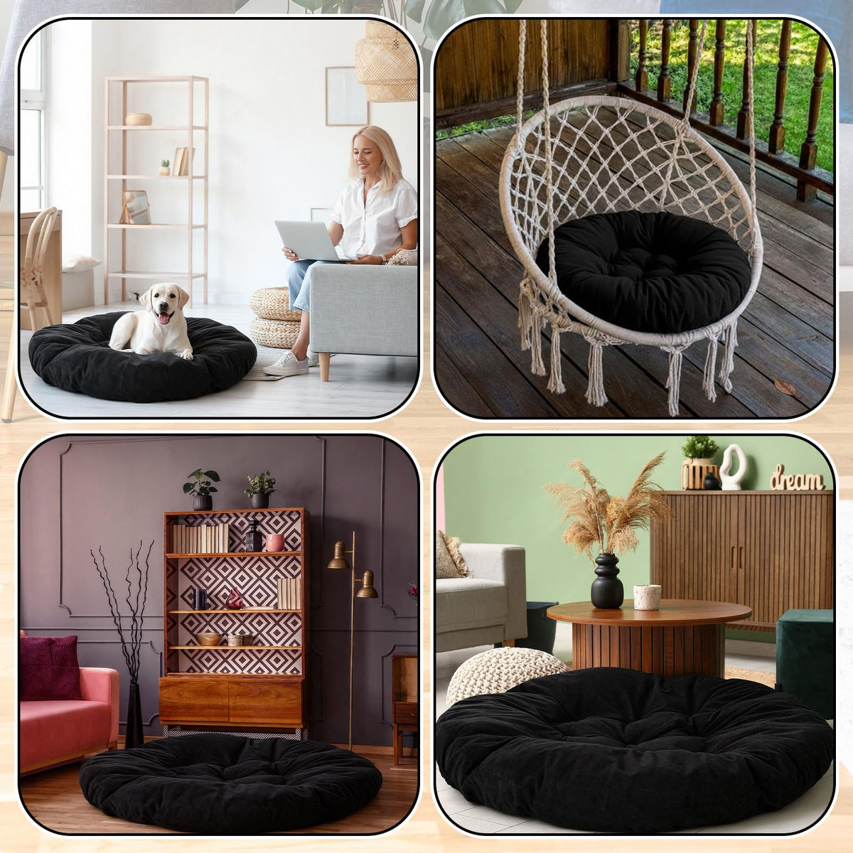 35" Extra Large Round Floor Cushion for Adults (Black / Classic)