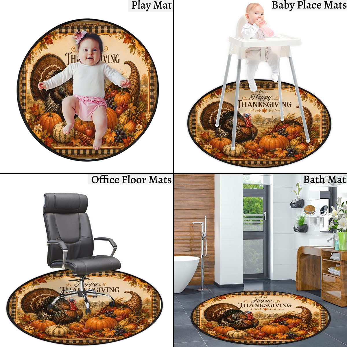 5 Ft Thanksgiving Round Rug Circle Area Rugs Circular Door Mat for Indoor (B:b-12 / 5'3" (Round))