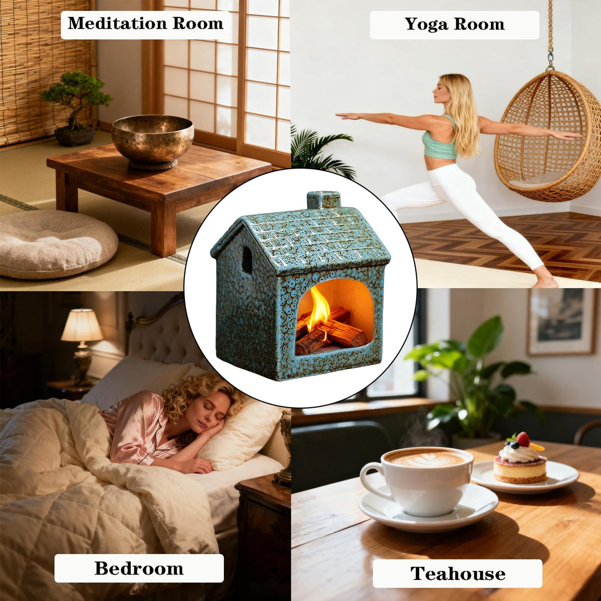 Ceramic Mini Chiminea Palo Santo Burner (Blue)