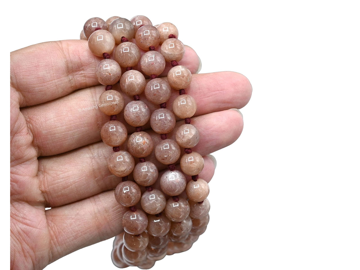 Sunstone Buddhist Prayer Beads Japa Mala with 108 Meditation Beads (Hand Knotted / Sunstone)