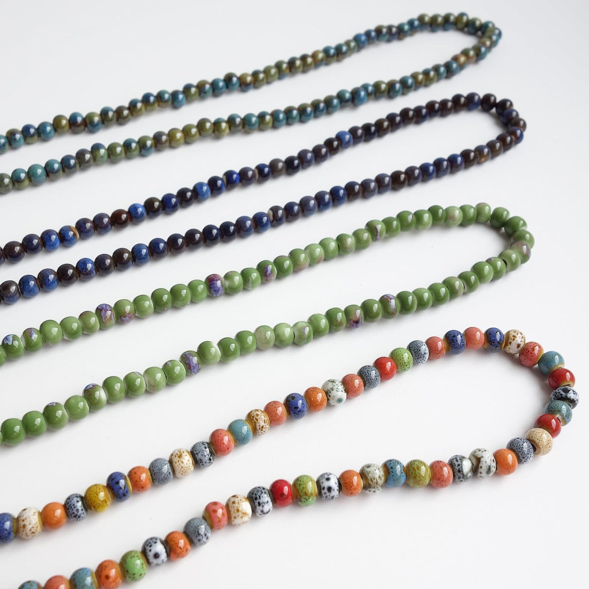 Green Triple Circle Boho Ceramic Beaded Stretch Bracelet Women (Green)
