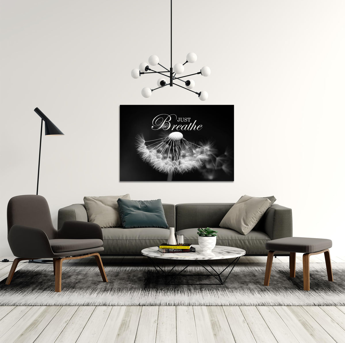 Zen Wall Art Just Breathe Canvas Picture Positive Inspirational Dandelion Framed Artwork Poster Mental Health Office Pictures Wall Decor for Bathroom (24"L x 36"W / Dandelion-04)