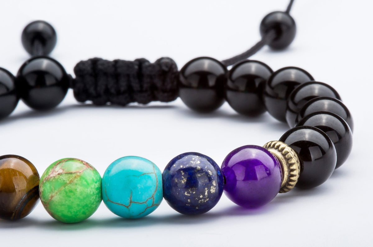 Men Women 8mm Lava Rock Beads Chakra Bracelet (Black agate)