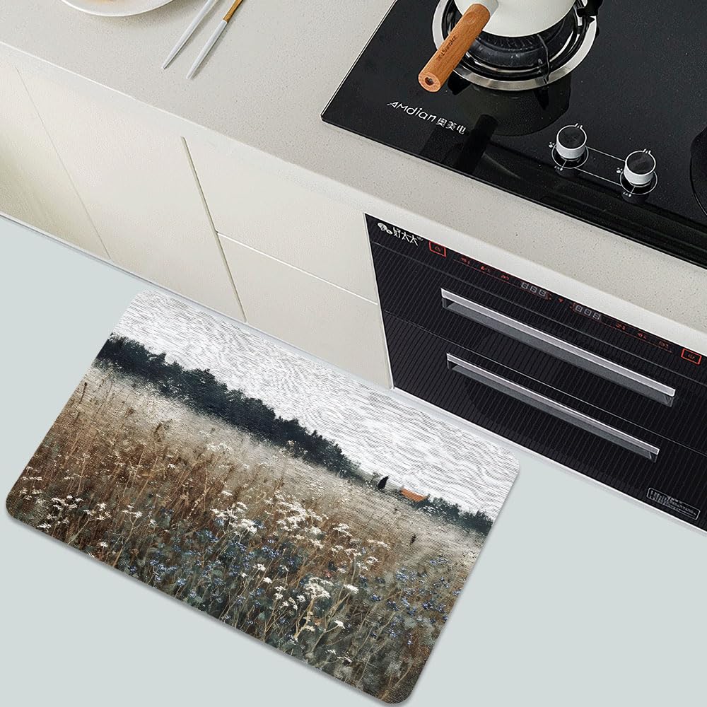 Bath Mat Bathroom Rug (Small White Blue Blossoms / 20 x 31 inches)