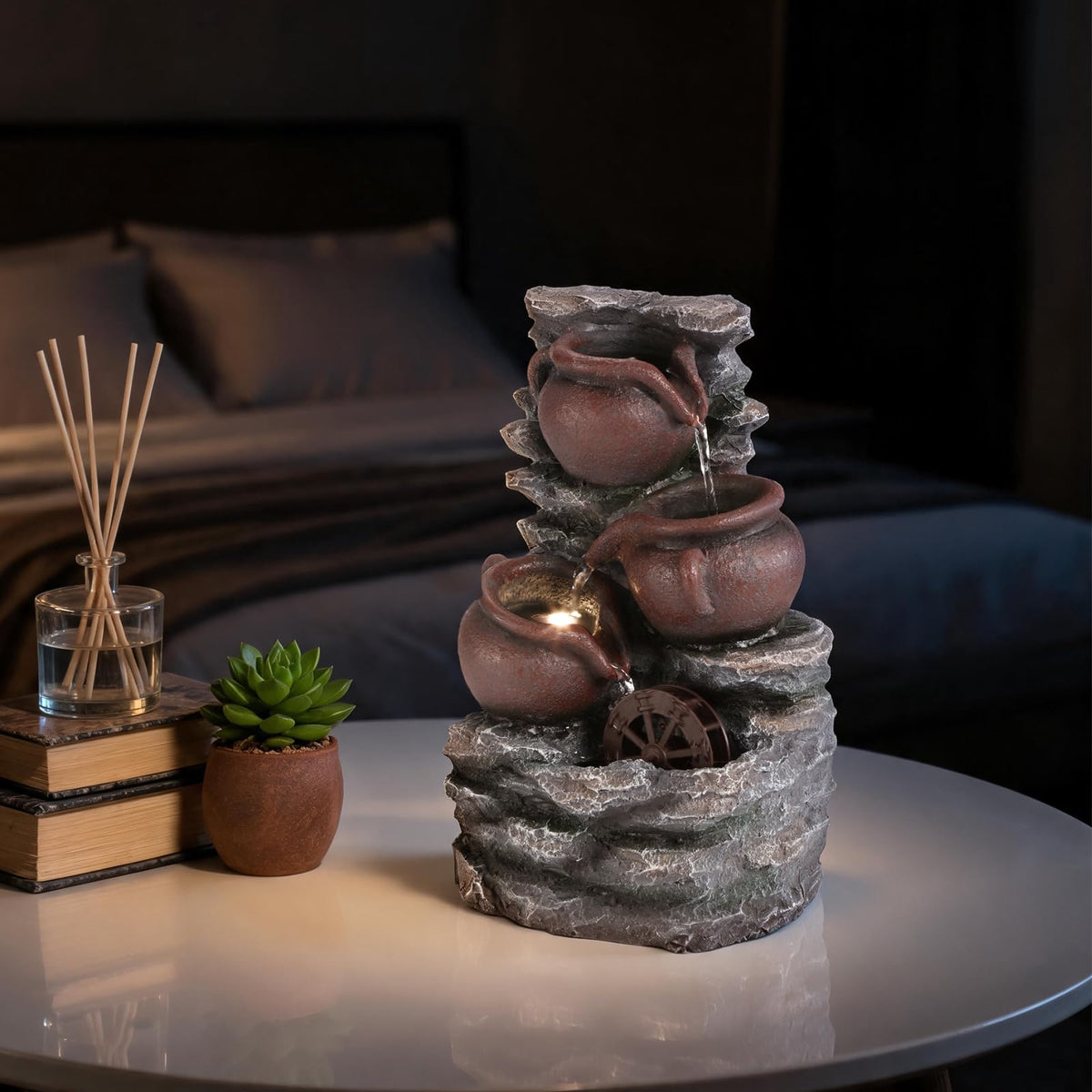 Water Fountain Tabletop Waterfall Fountains Indoor with LED (Style 13)