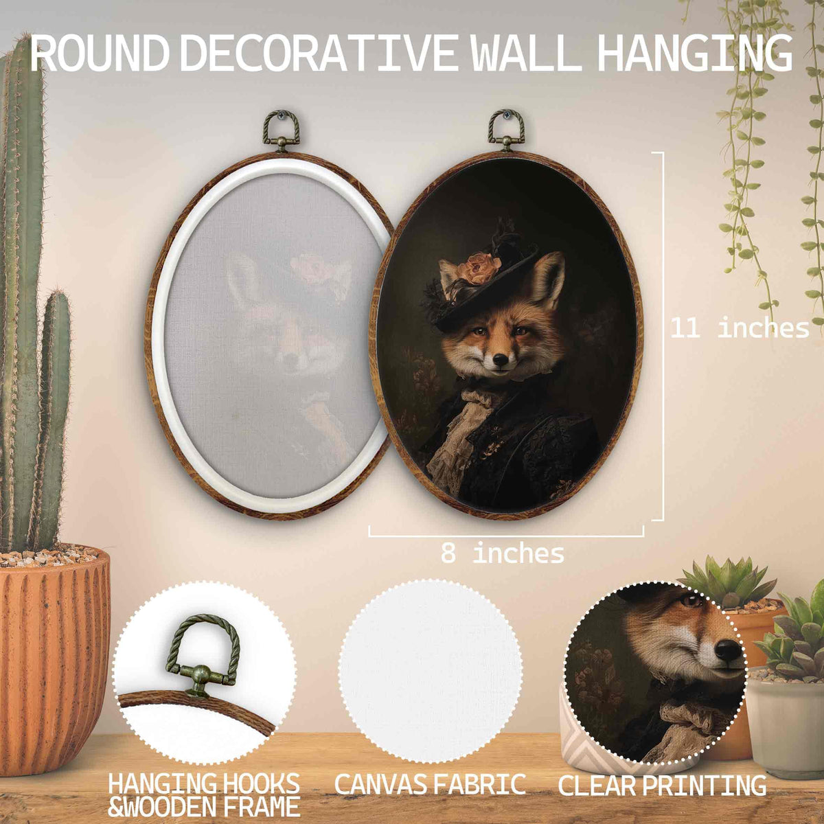 Vintage Fox Oval Wall Art Decor (fox)