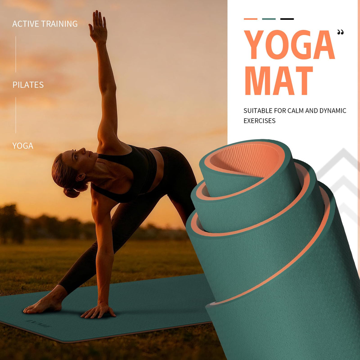 Yoga Mat Extra Thick pilates Mat 72"x24" with Carry Strap (Green + Orange)