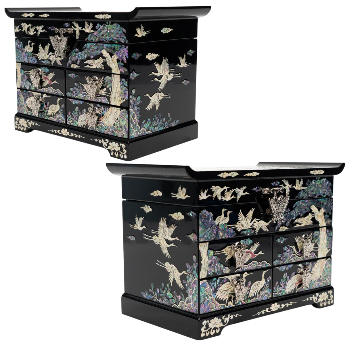 Mother of Pearl Wooden Jewelry Organizer Box (Colorful Crane)