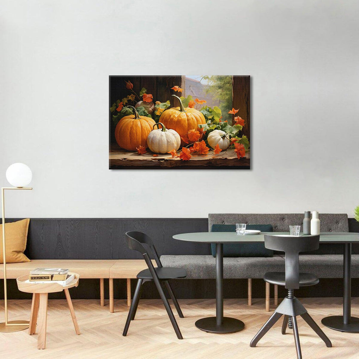 Vintage Pumpkin Canvas Wall Art Fall Pictures Halloween Maple Leaf Autumn Decor Thanksgiving Wall Prints Rustic Framed Wall Decor Modern Artwork for Living Room Kitchen Bedroom Home Decorations 32x48” (48"L x 32"W / pumpkin)