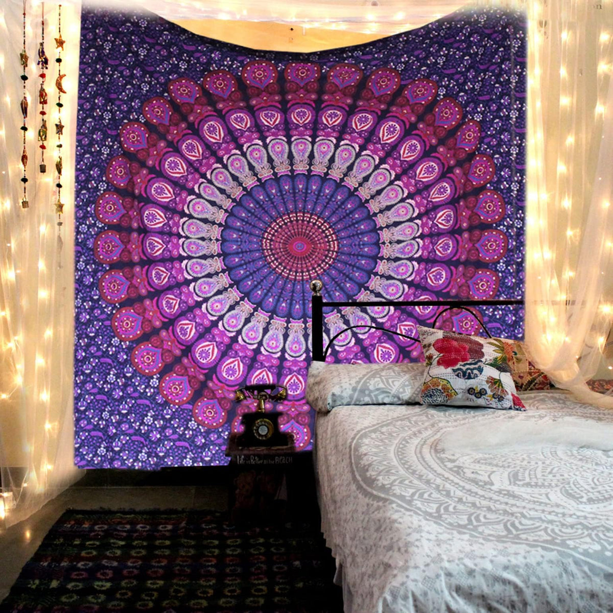 Indian Cotton Purple Tapestry Mandala Wall Hangings (Purple / 40"L x 30"W)