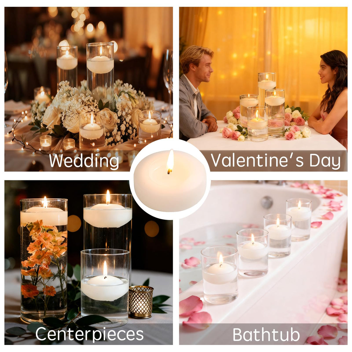 36 Pack 2 Inch Ivory Floating Candles (Ivory-36pack / 2 inch)