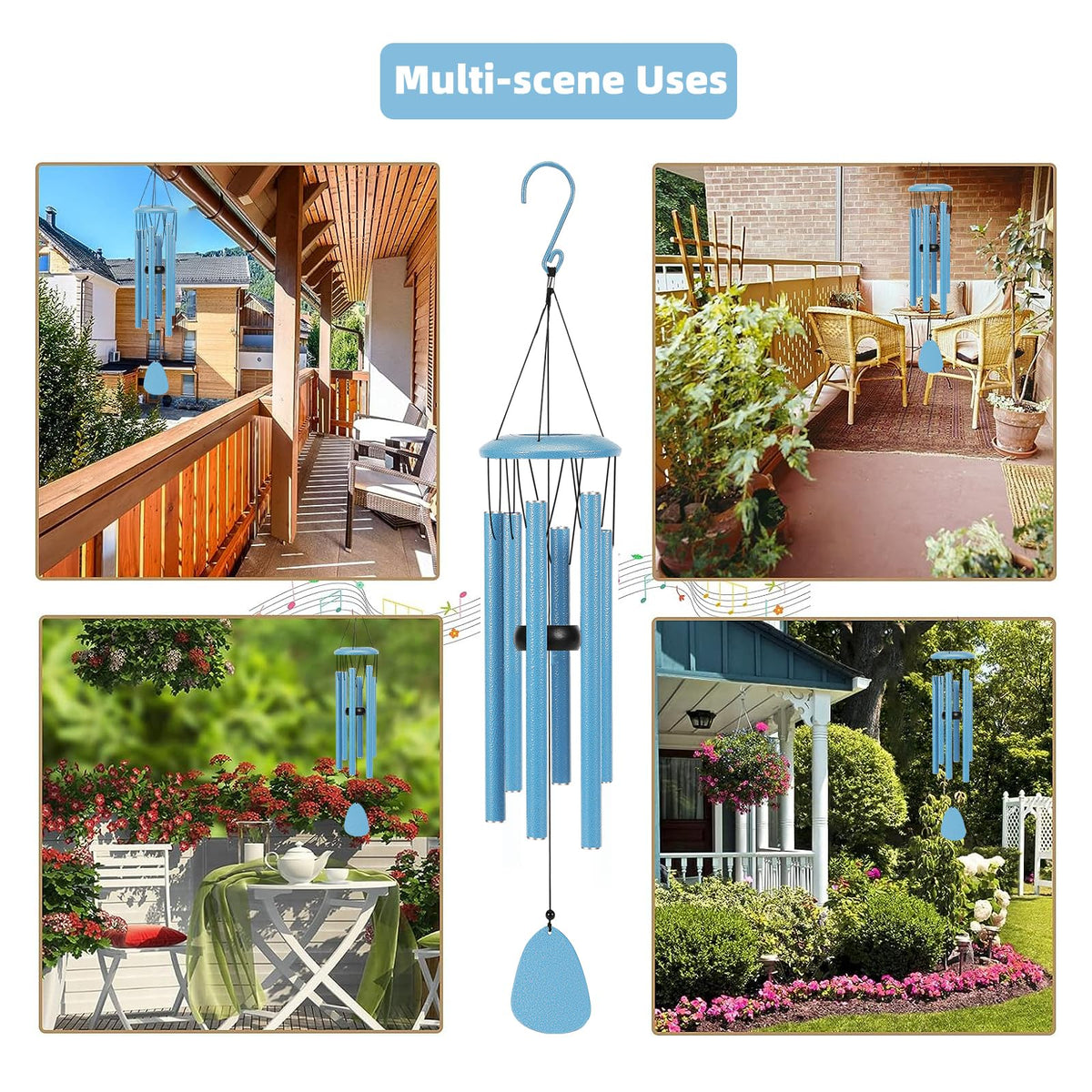 Aluminium Wind Chimes 26 Inches to Create a Zen Atmosphere Suitable for Outdoor (Blue / Classic 26")