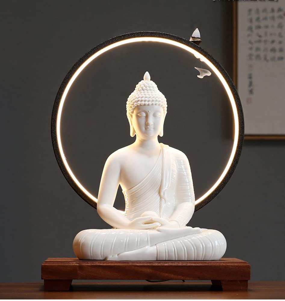 12 inch Ceramic Buddha Statues for Home Decor (White)