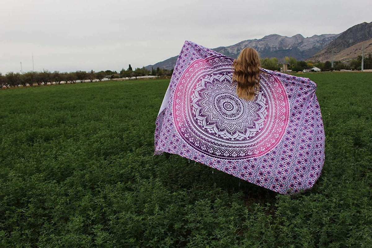Tapestry Wall Hanging Hippie Mandala Bohemian Hippy Psychedelic Design Indian Tapestries Bedspread 30 x 40 Inches (40"L x 30"W / Pink Purple)